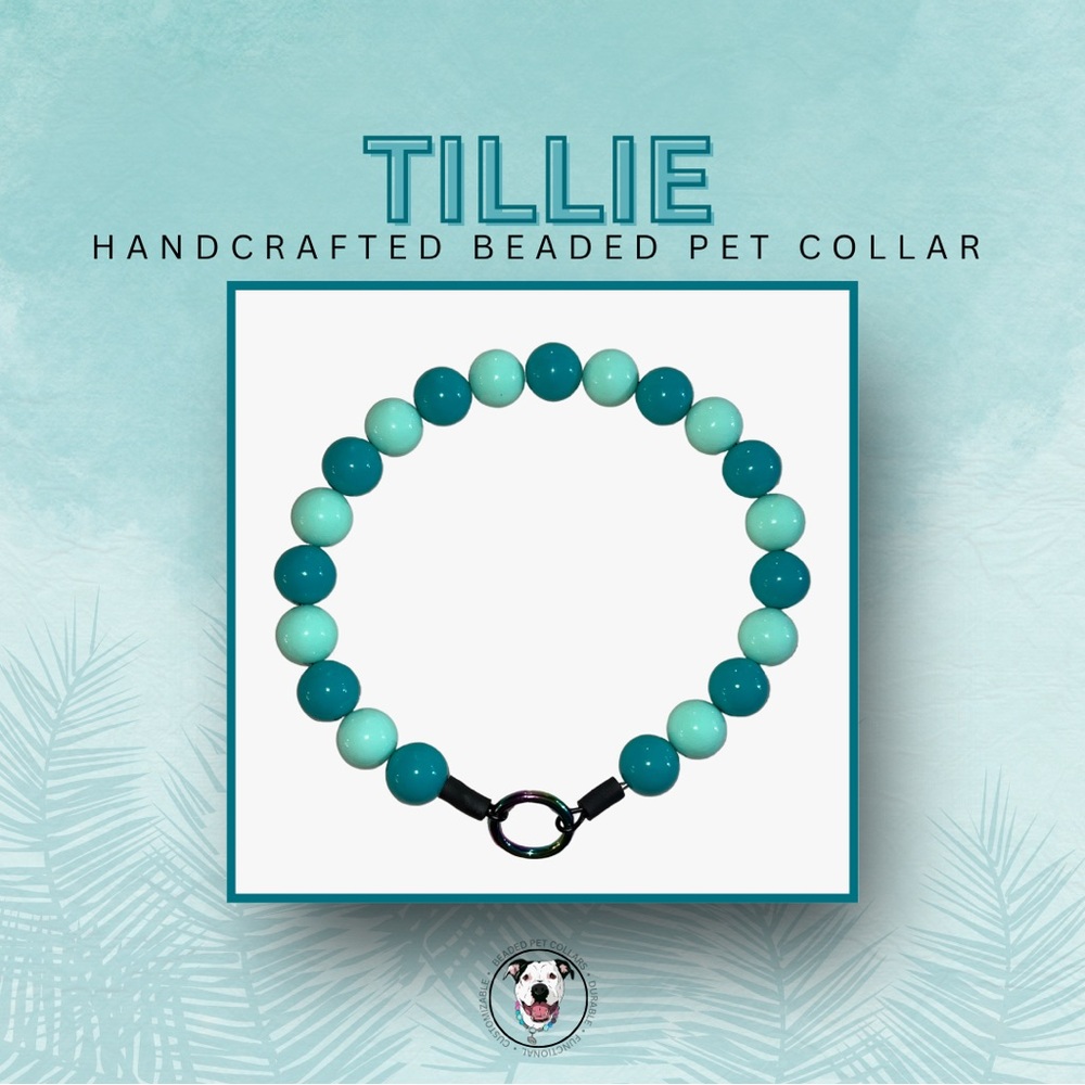 Handcrafted Beaded Dog Collar - Tillie - Teal Collar